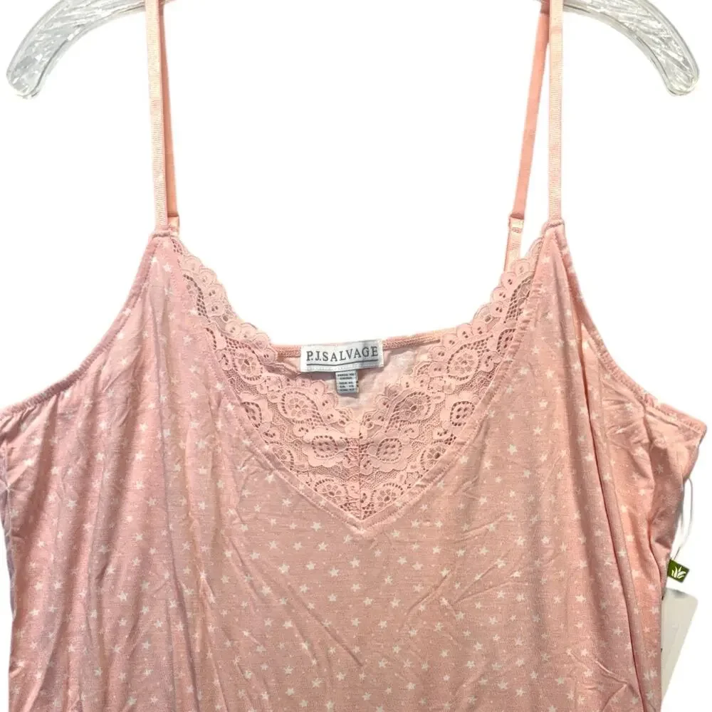 NWT P.J. Salvage Pink Lace Cami XL Star Print Pajama Sleep Tank